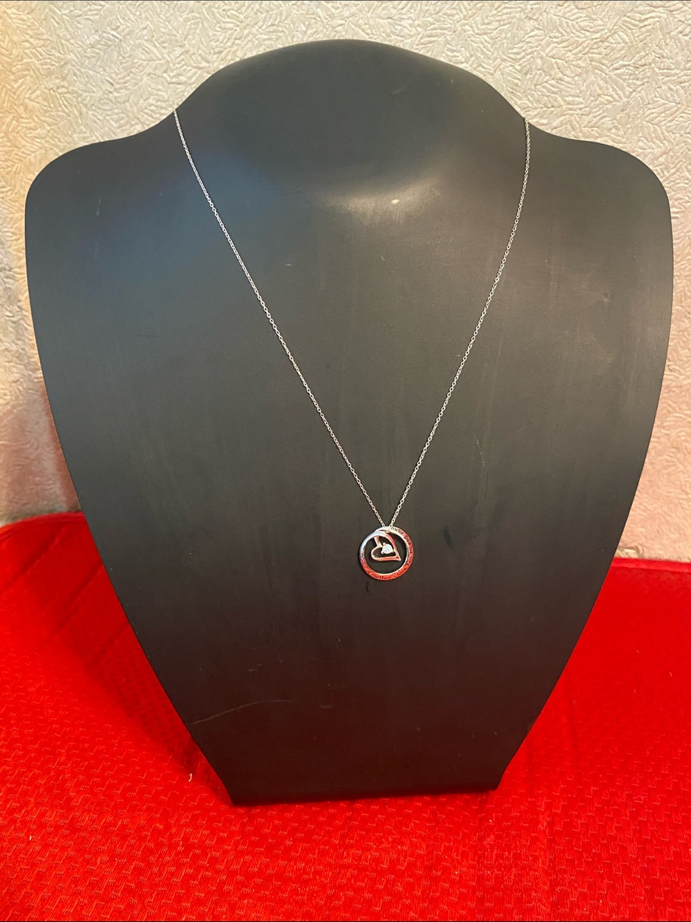 Silver Heart Circle Pendant Necklace - Women Jewelry